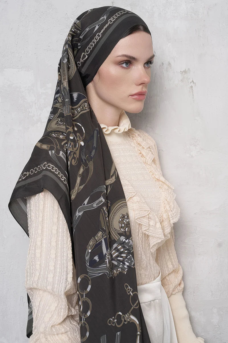 Floş Viskon Şal Harness Desen - Acı Kahve