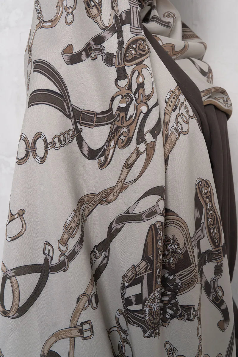 Floş Viskon Şal Harness Desen - Bej