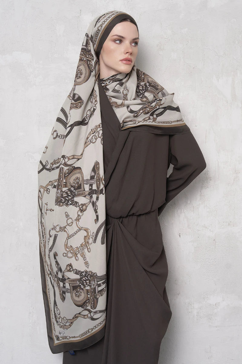 Floş Viskon Şal Harness Desen - Bej