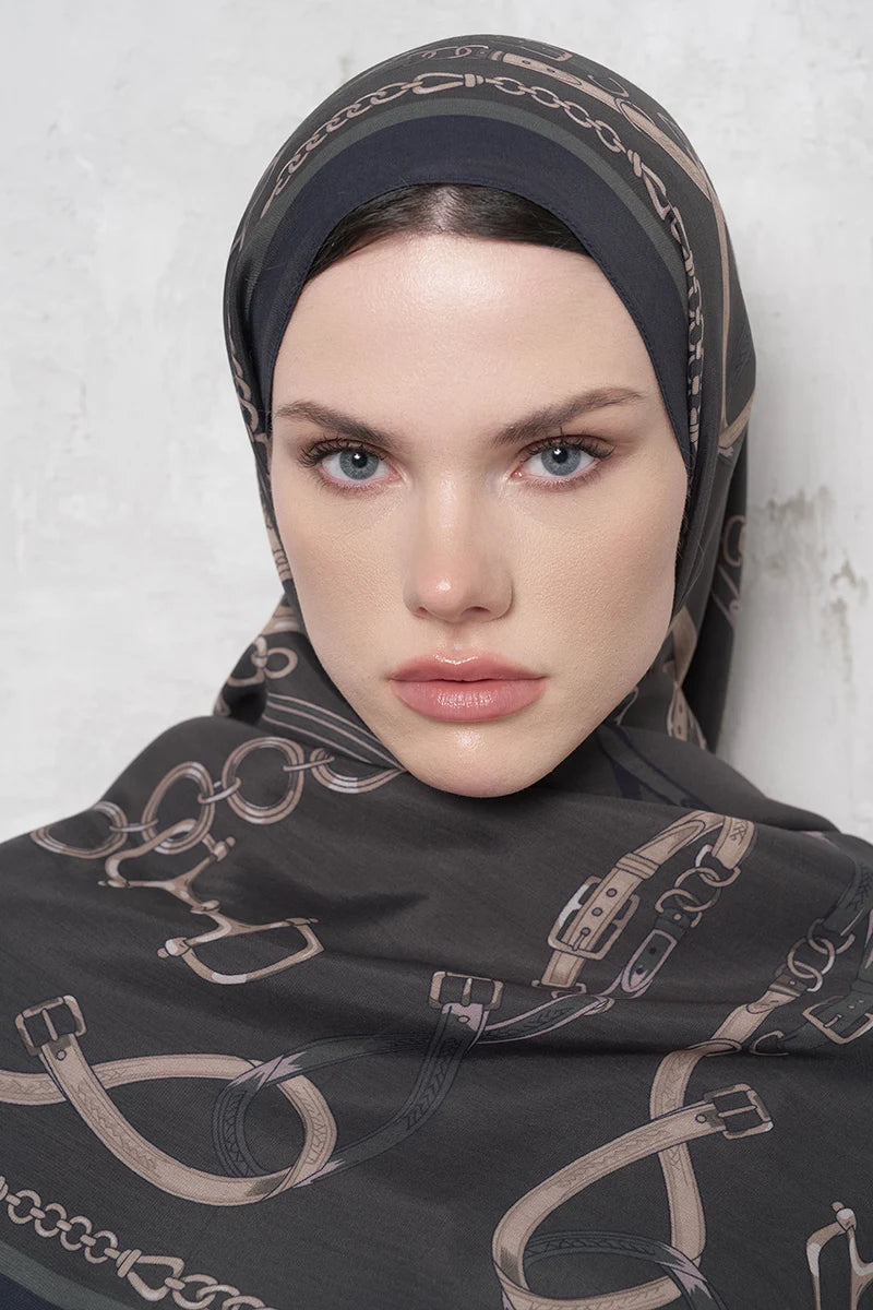 Floş Viskon Şal Harness Desen - Kahverengi