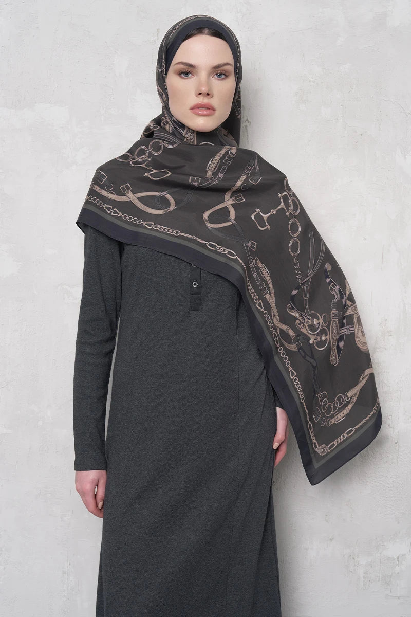 Floş Viskon Şal Harness Desen - Kahverengi