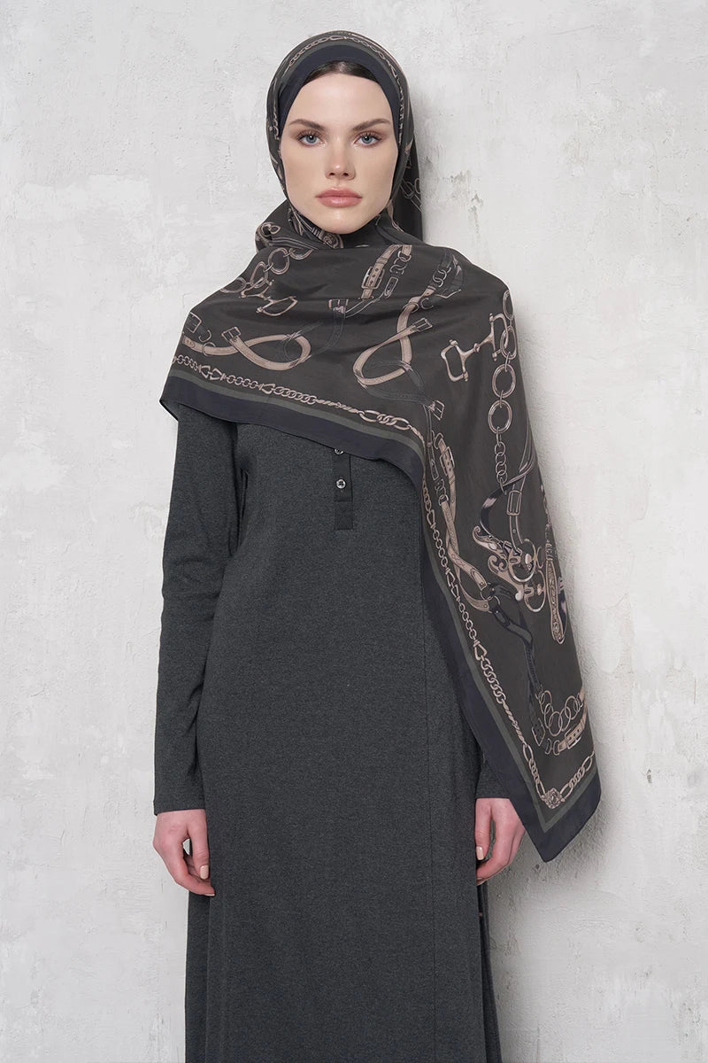 Floş Viskon Şal Harness Desen - Kahverengi