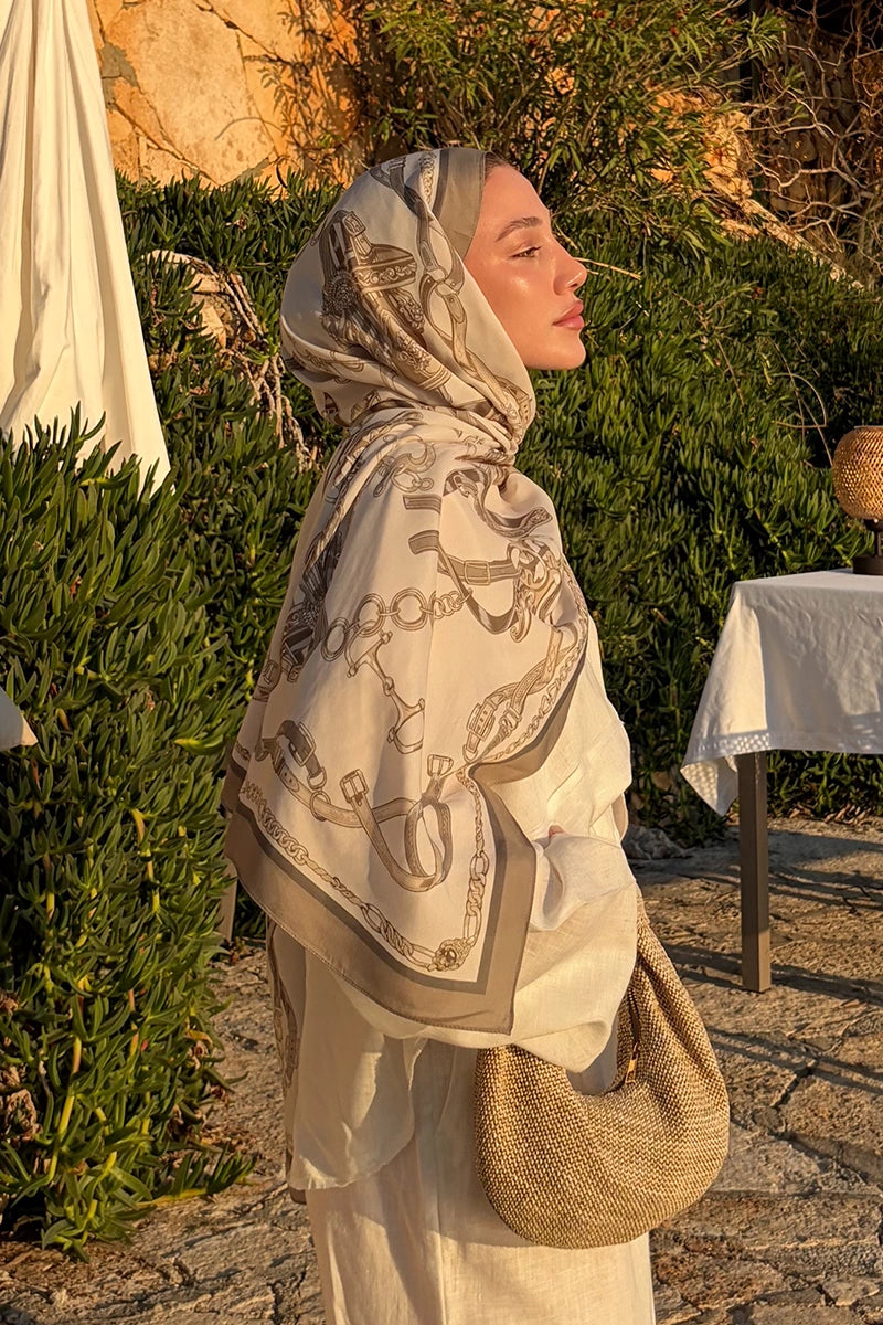 Floş Viskon Şal Harness Desen - Kum Beji
