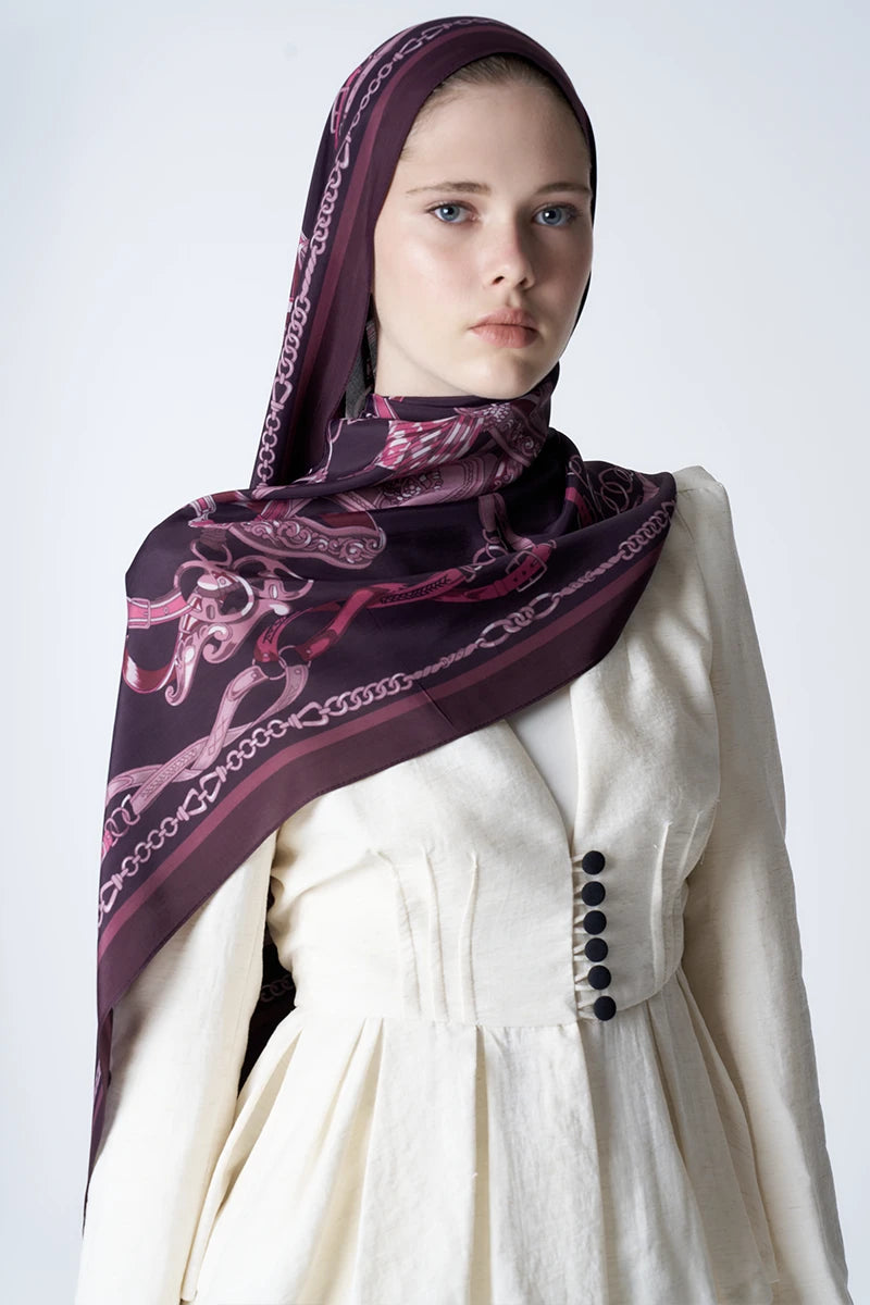 Floş Viskon Şal Harness Desen - Mürdüm