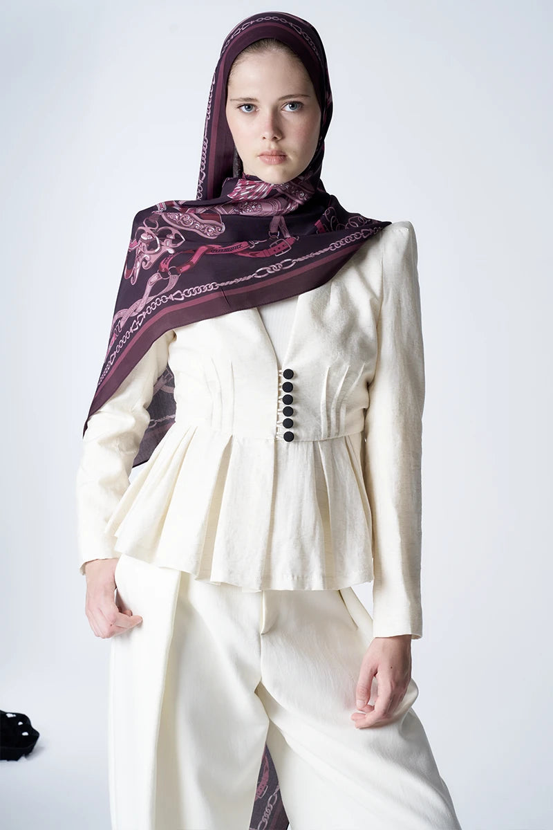 Floş Viskon Şal Harness Desen - Mürdüm