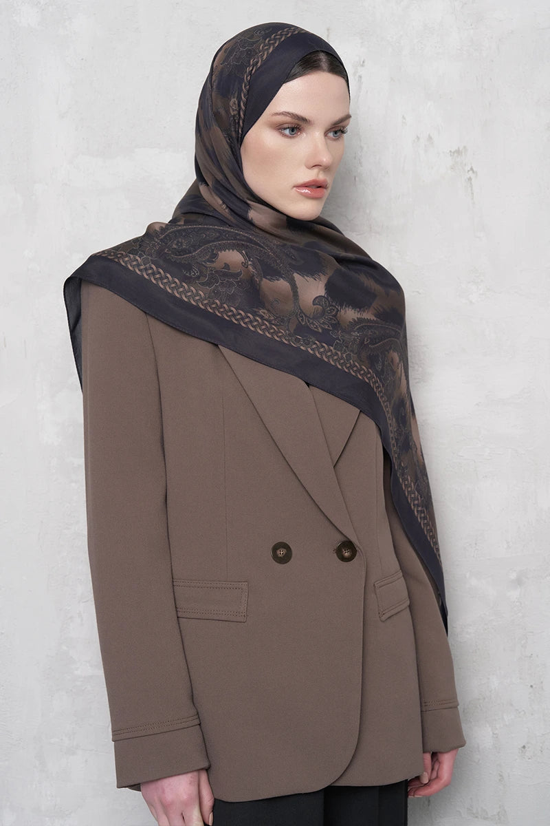 Floş Viskon Şal Lace Leopar Desen - Acı Kahve