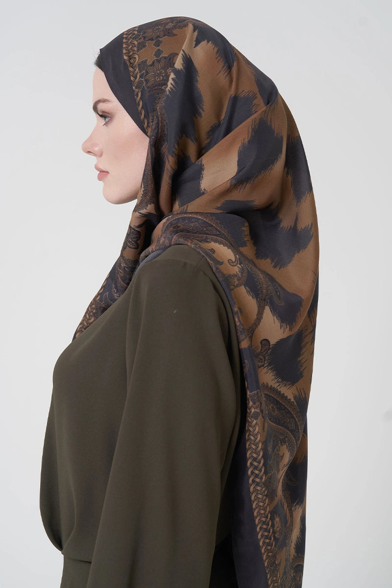 Floş Viskon Şal Lace Leopar Desen - Kahverengi