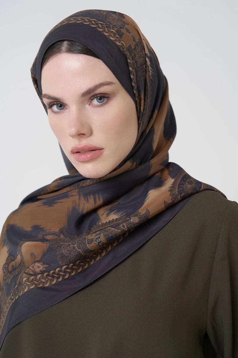 Floş Viskon Şal Lace Leopar Desen - Kahverengi