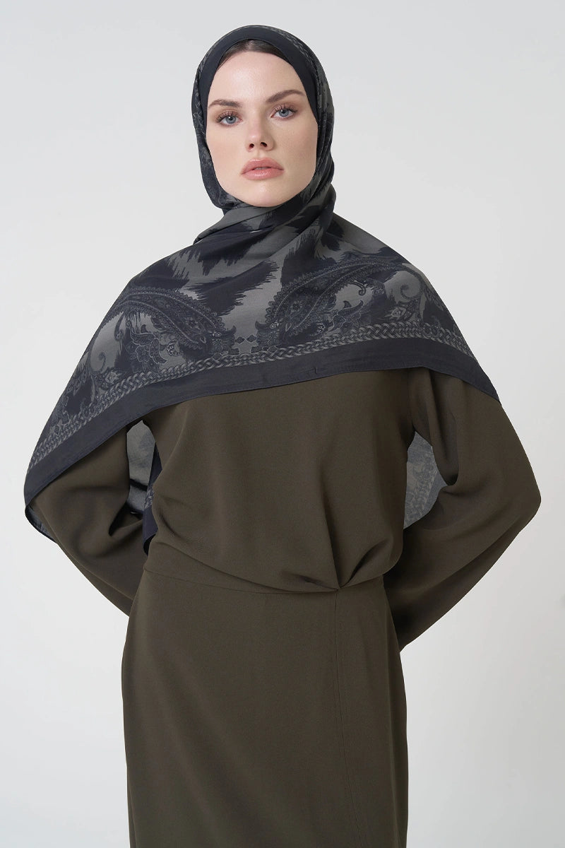 Floş Viskon Şal Lace Leopar Desen - Siyah