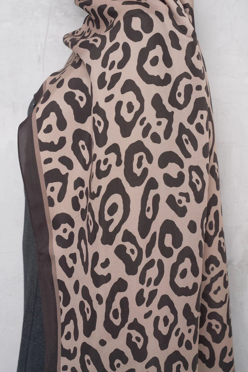 Floş Viskon Şal Leopar Desen - Bej