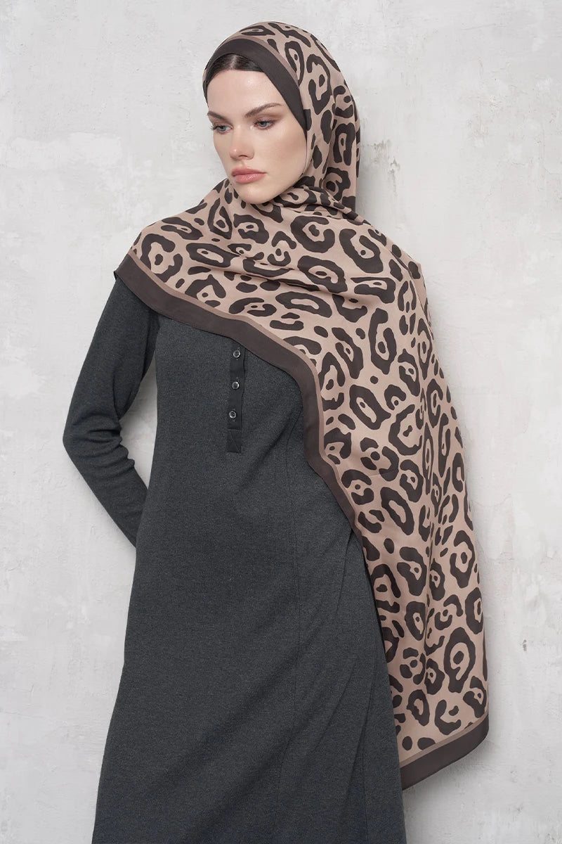 Floş Viskon Şal Leopar Desen - Bej