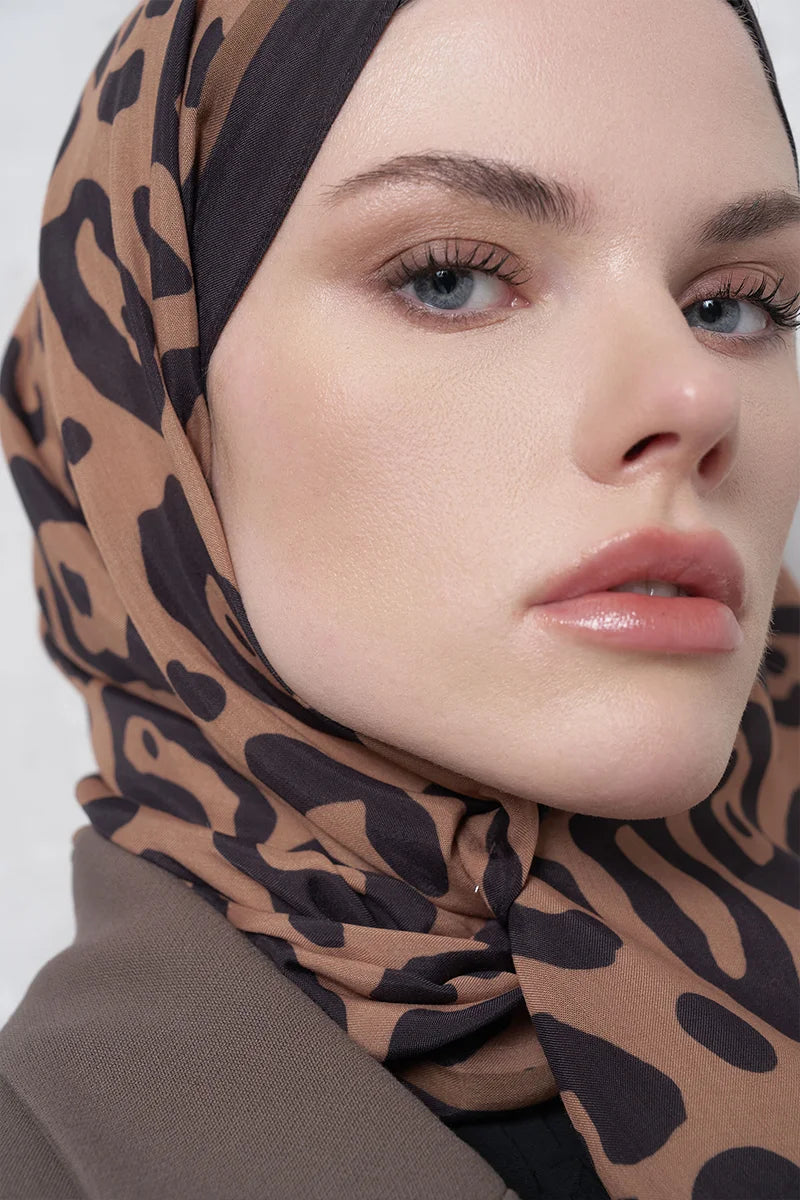 Floş Viskon Şal Leopar Desen - Kahverengi