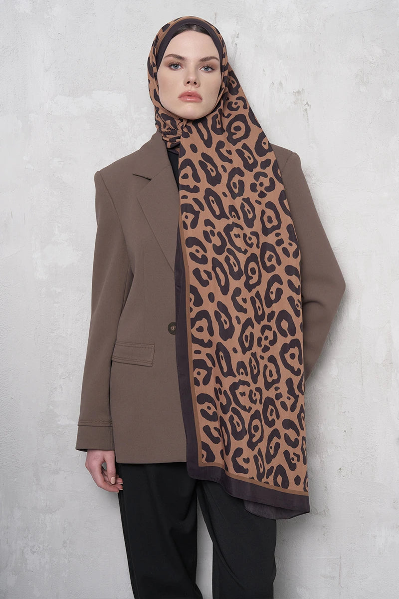 Floş Viskon Şal Leopar Desen - Kahverengi