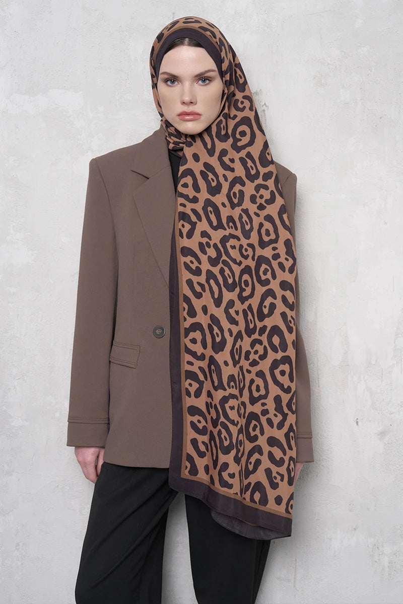 Floş Viskon Şal Leopar Desen - Kahverengi