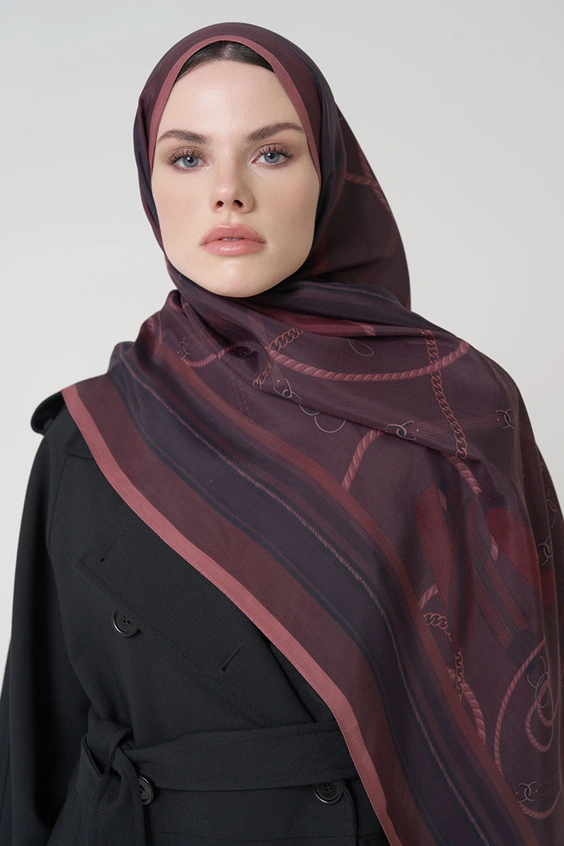 Floş Viskon Şal Reins Desen - Bordo