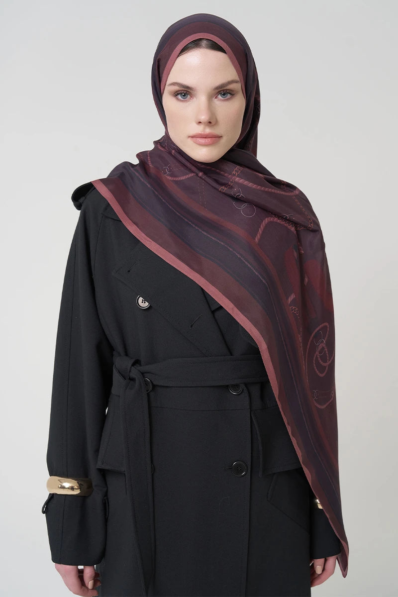 Floş Viskon Şal Reins Desen - Bordo