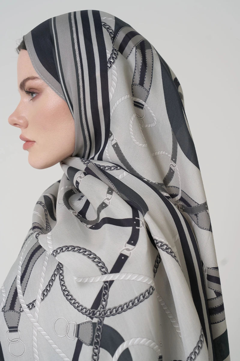 Floş Viskon Şal Reins Desen - Gri