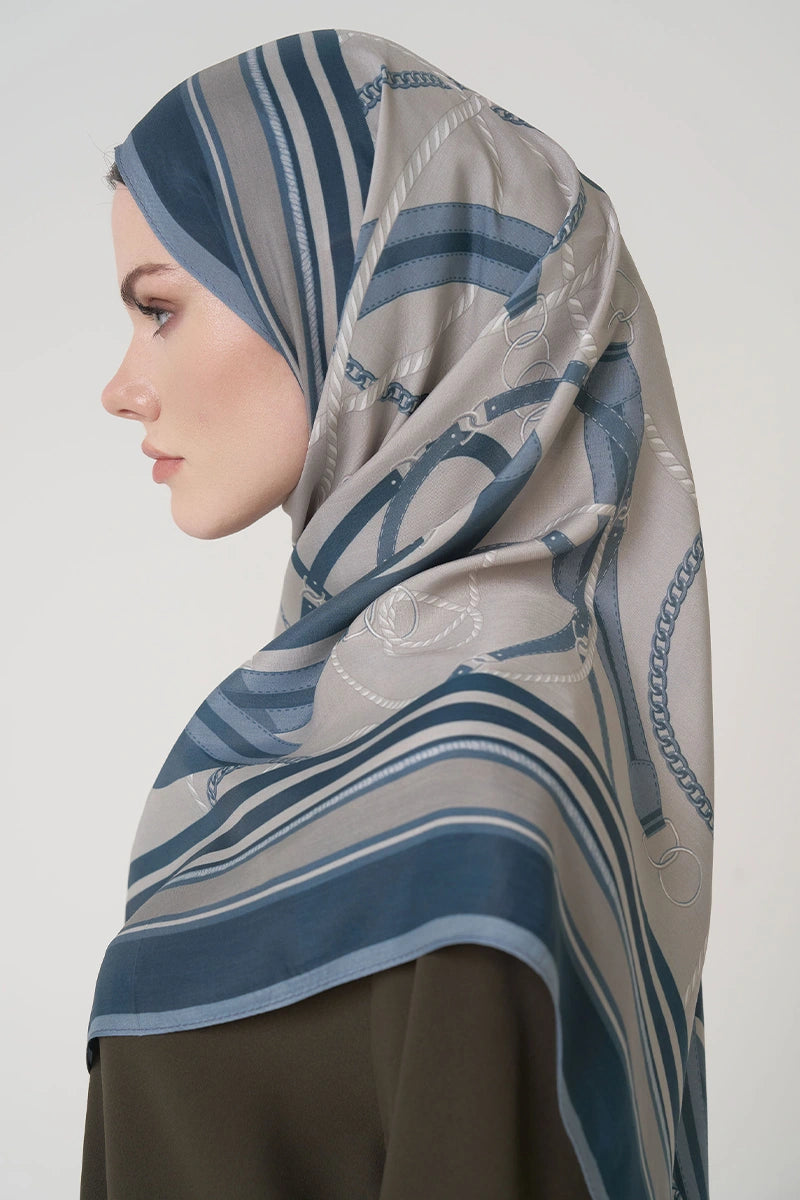 Floş Viskon Şal Reins Desen - Mavi