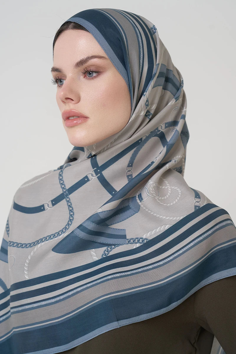 Floş Viskon Şal Reins Desen - Mavi