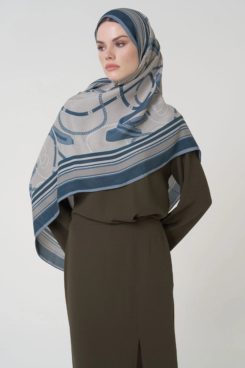 Floş Viskon Şal Reins Desen - Mavi