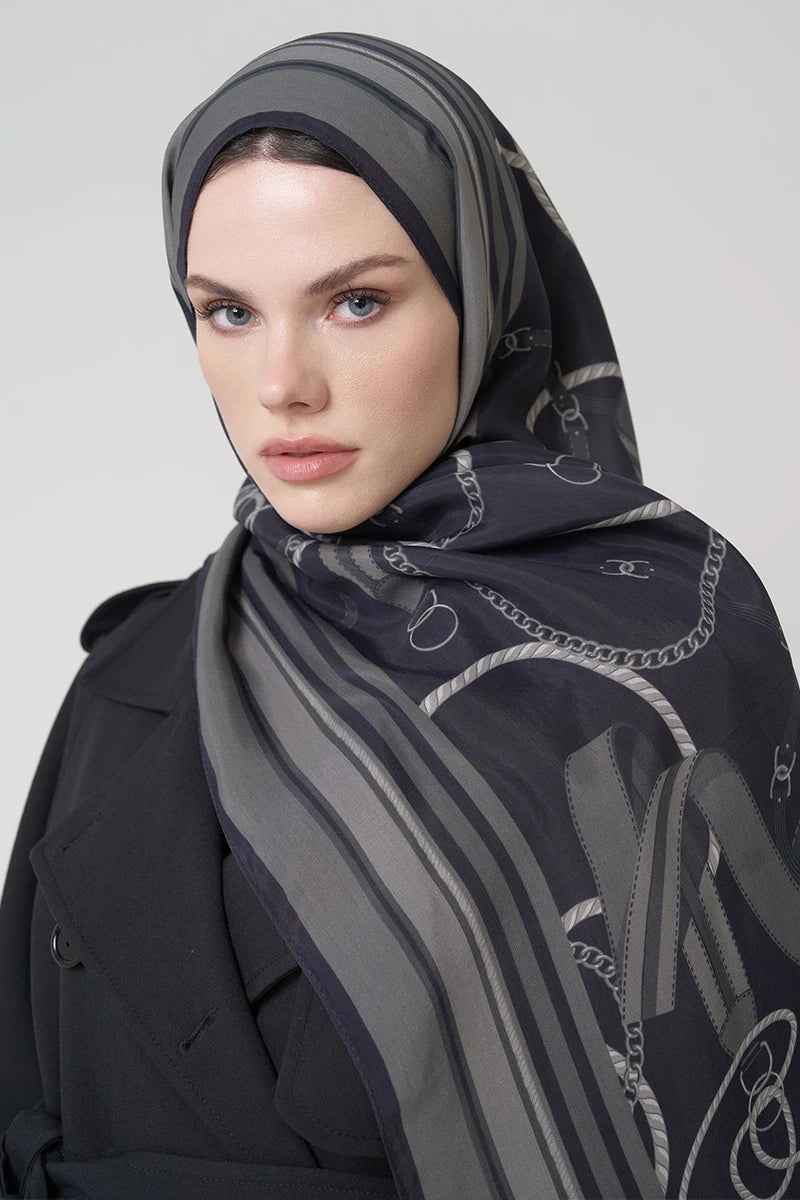 Floş Viskon Şal Reins Desen - Siyah