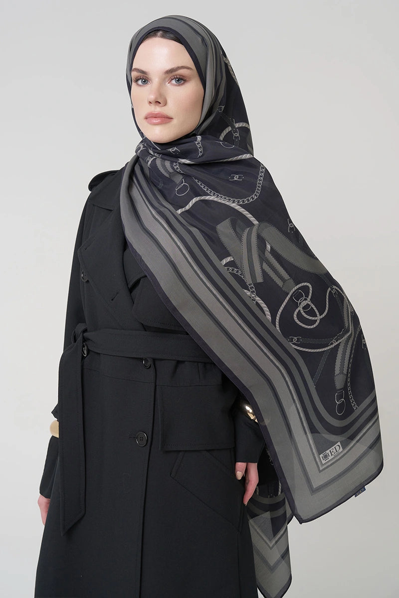 Floş Viskon Şal Reins Desen - Siyah