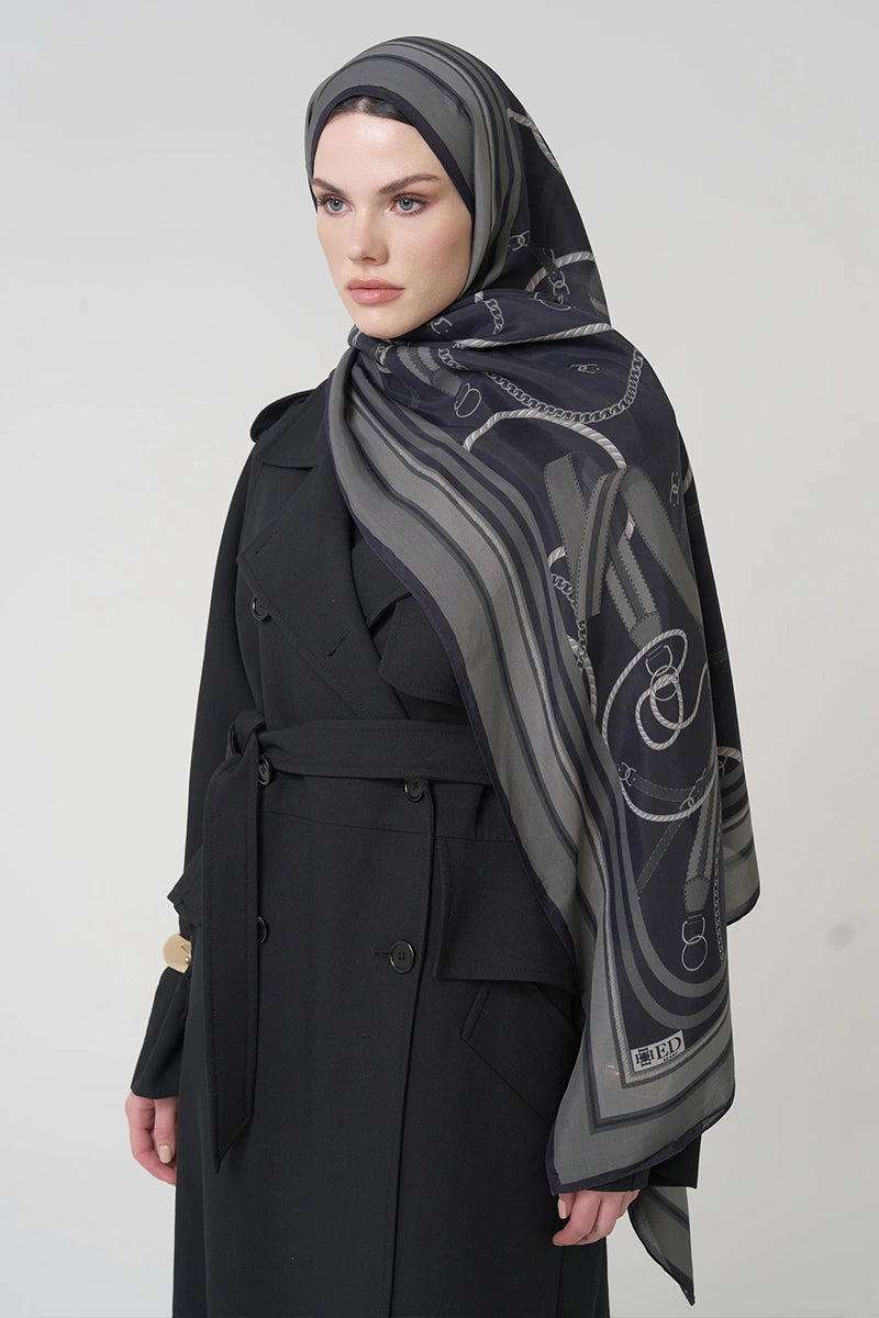 Floş Viskon Şal Reins Desen - Siyah