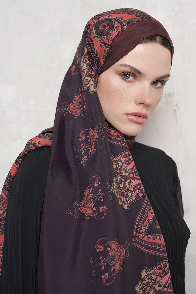 Floş Viskon Şal Riseon Desen - Bordo