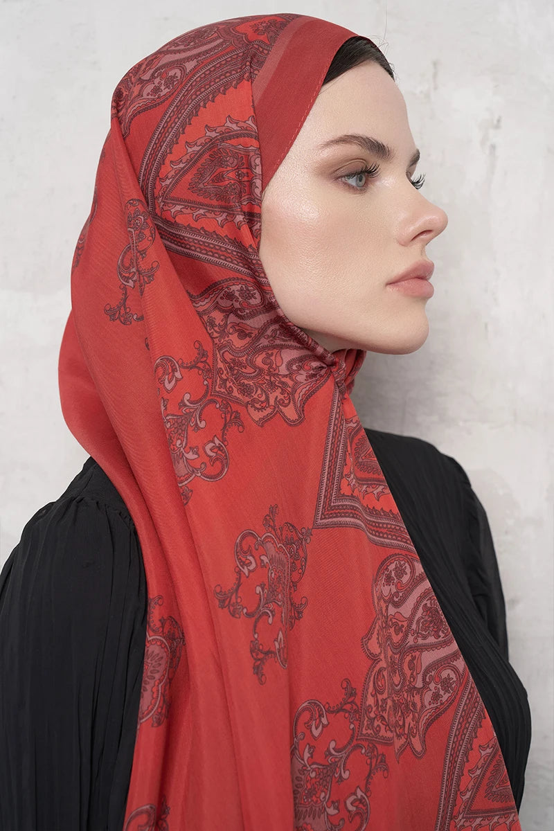 Floss Viscose Shawl Riseon Pattern - Red