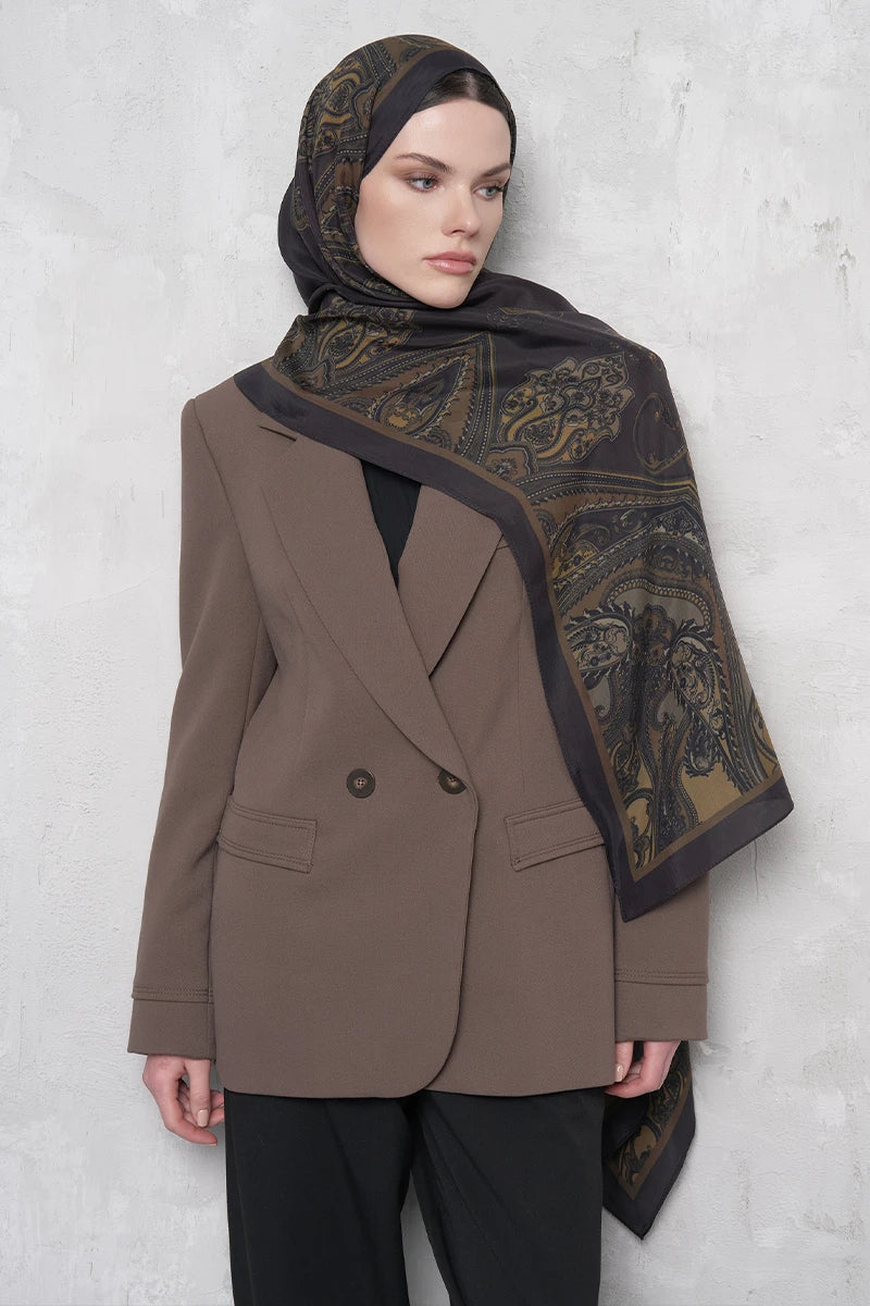 Floş Viskon Şal Riseon Desen - Acı Kahve