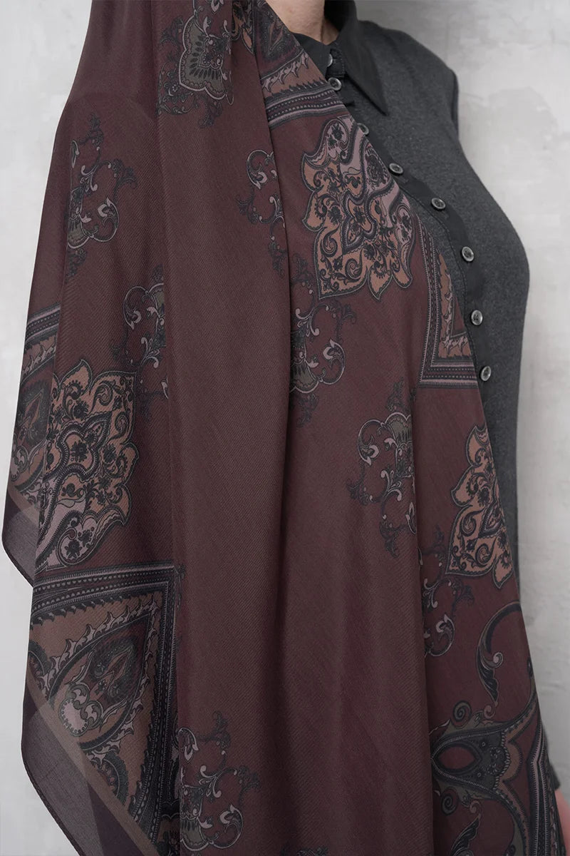 Floş Viskon Şal Riseon Desen - Mürdüm