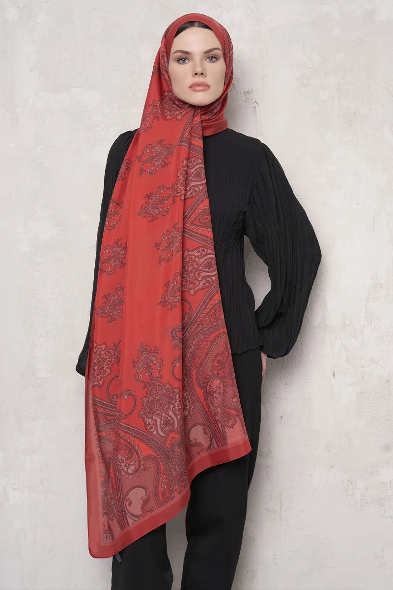 Floss Viscose Shawl Riseon Pattern - Red