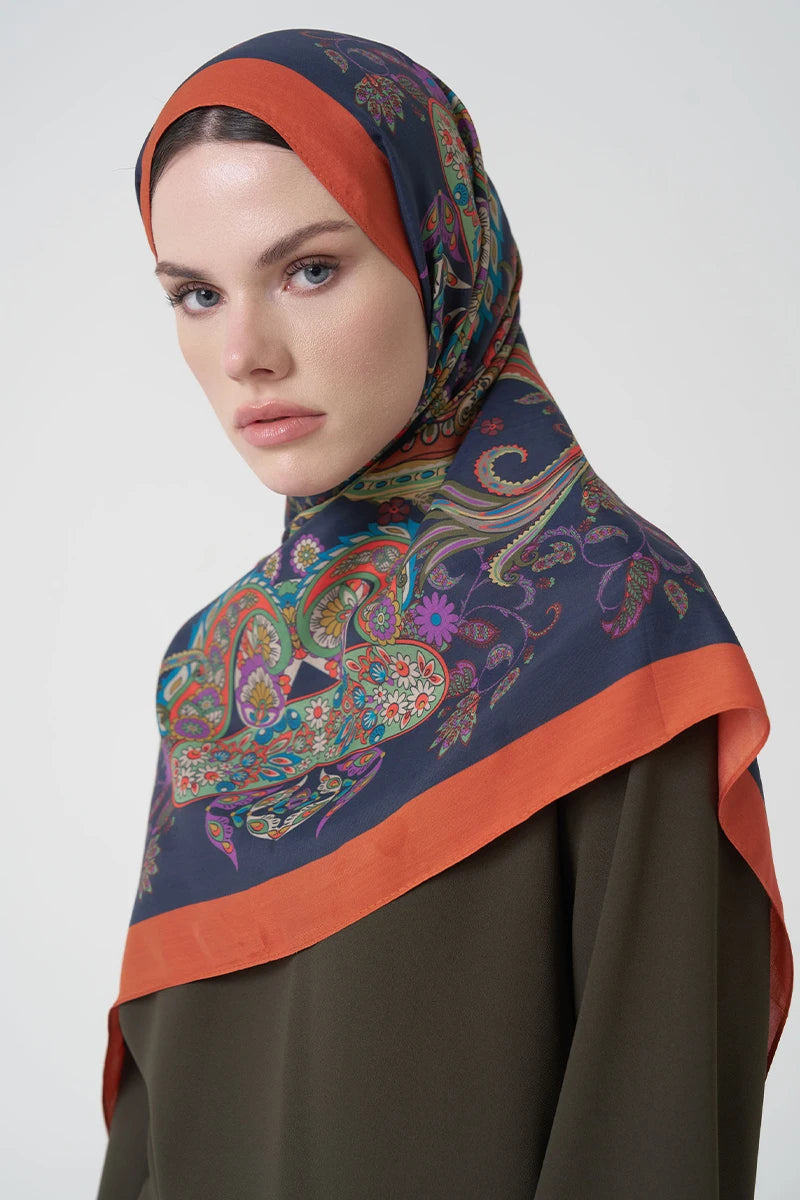 Floş Viskon Şal Rosette Desen - Turuncu