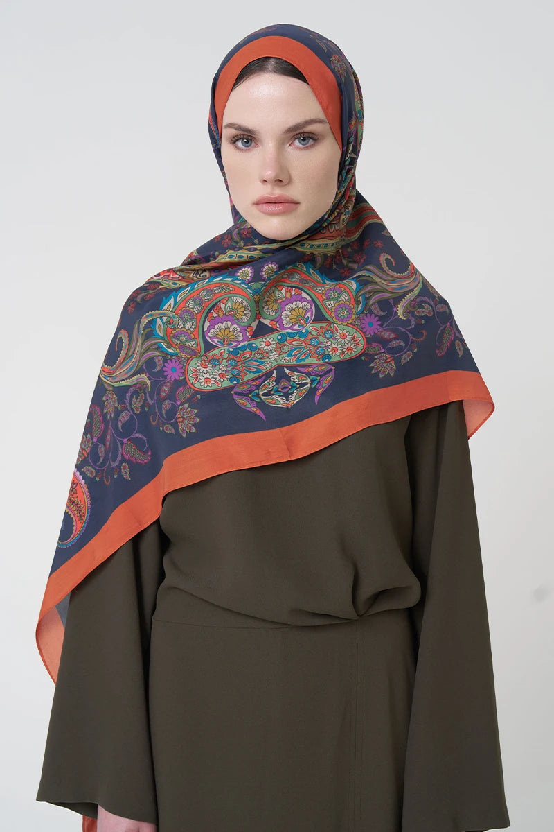 Floş Viskon Şal Rosette Desen - Turuncu