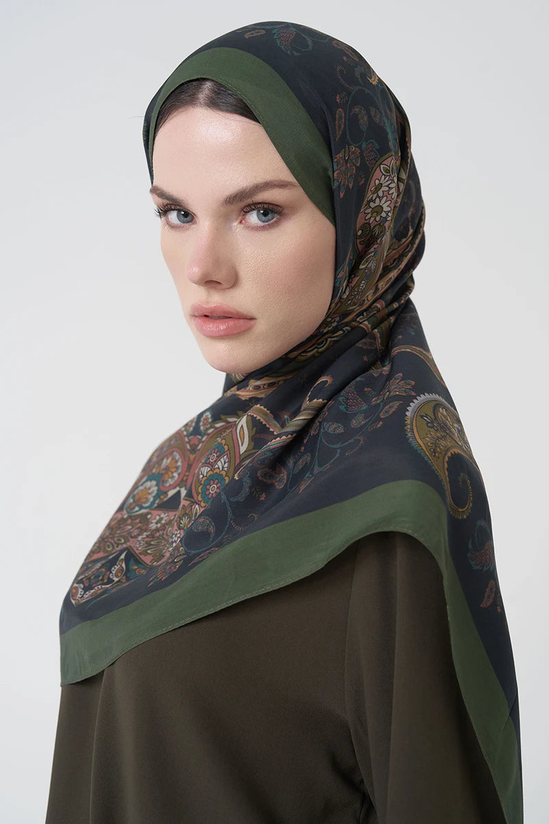 Floş Viskon Şal Rosette Desen - Yeşil