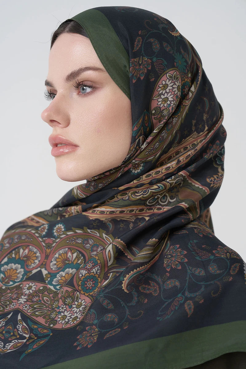 Floş Viskon Şal Rosette Desen - Yeşil