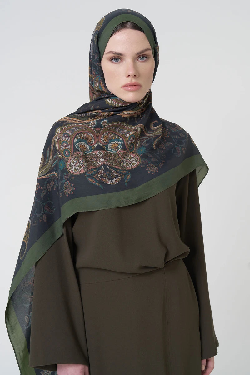 Floş Viskon Şal Rosette Desen - Yeşil