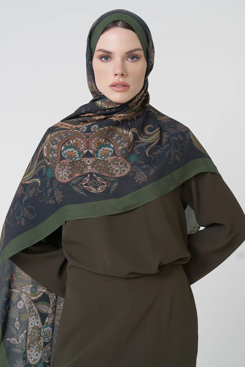 Floş Viskon Şal Rosette Desen - Yeşil