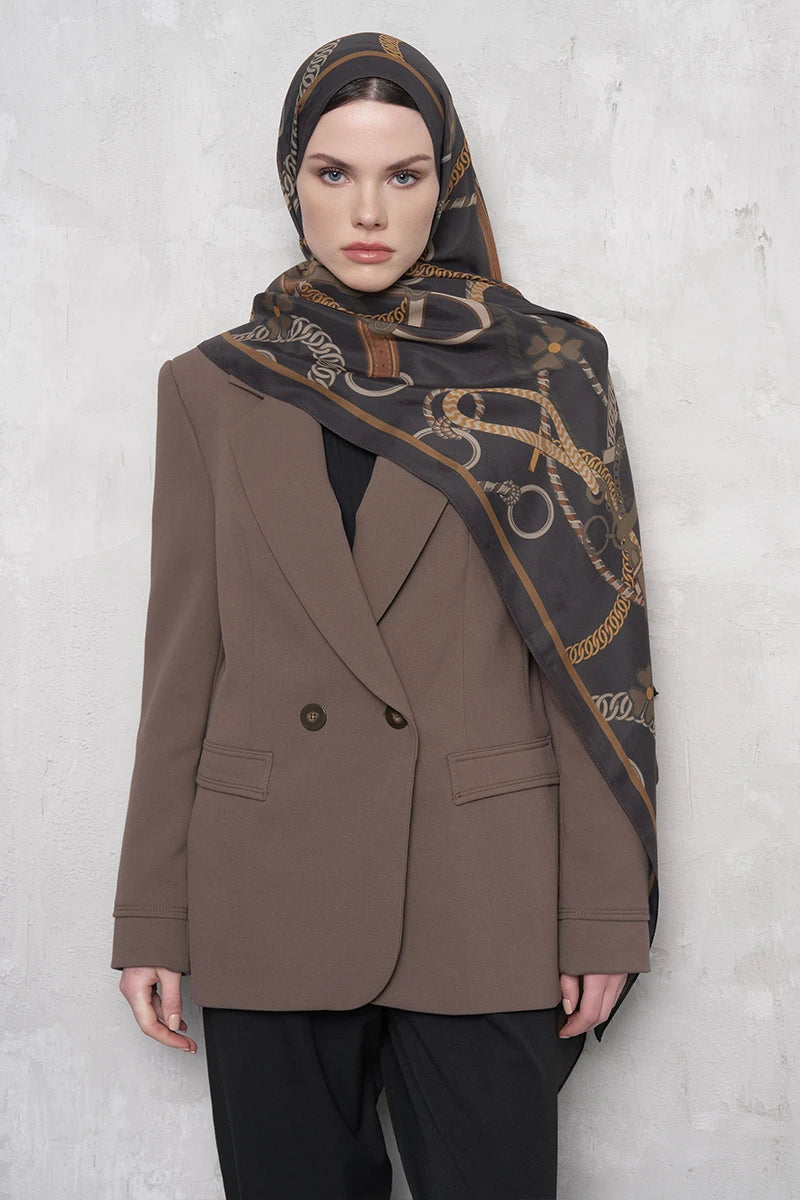 Floş Viskon Şal Sandle Desen - Acı Kahve