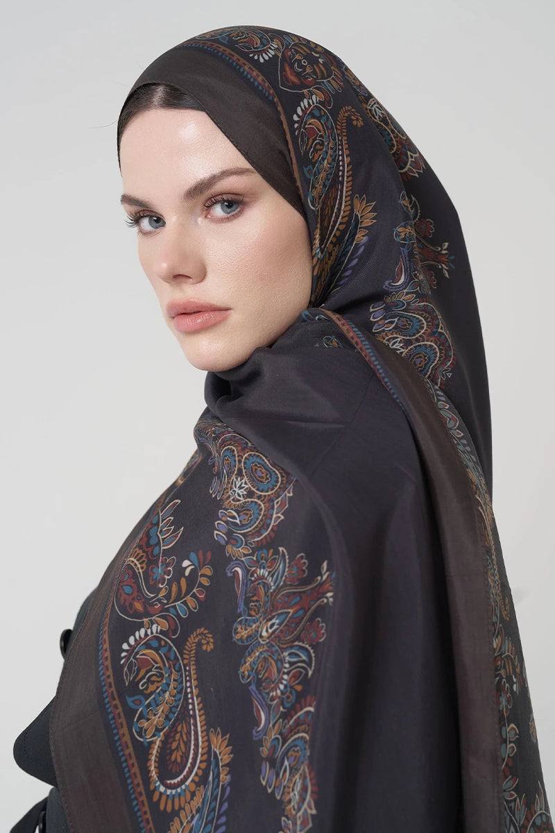Floş Viskon Şal Sheer Desen - Acı Kahve