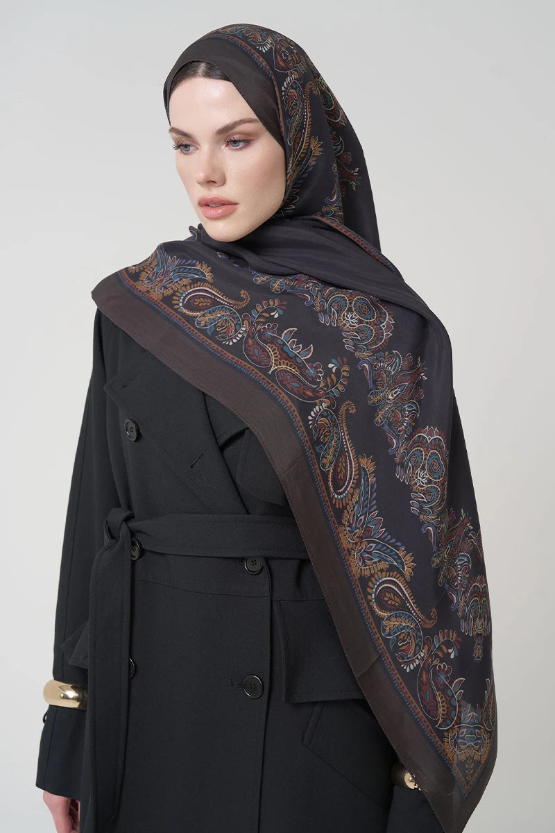 Floş Viskon Şal Sheer Desen - Acı Kahve