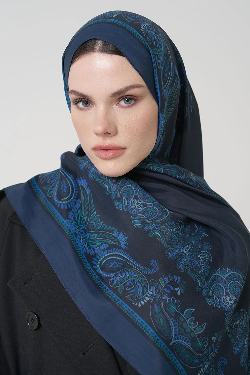 Floş Viskon Şal Sheer Desen - Lacivert