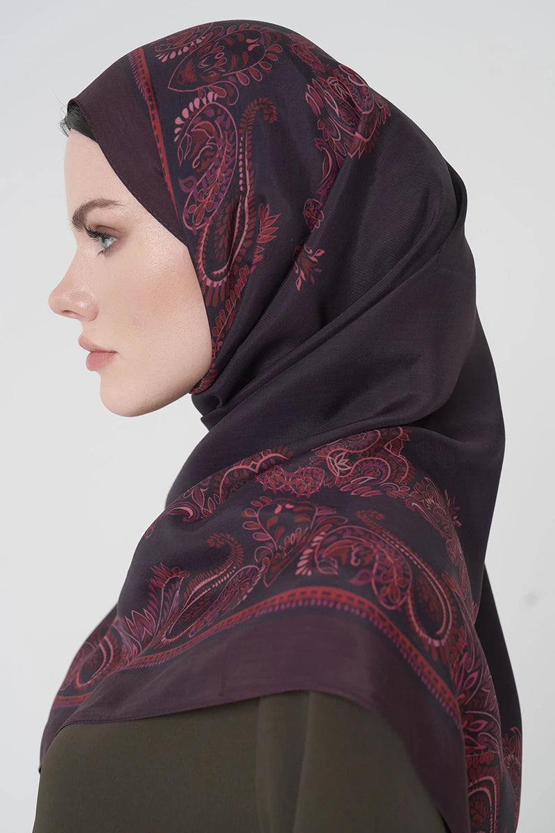 Floş Viskon Şal Sheer Desen - Mürdüm