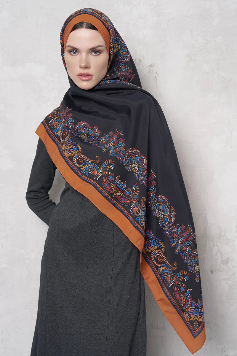 Floş Viskon Şal Sheer Desen - Turuncu