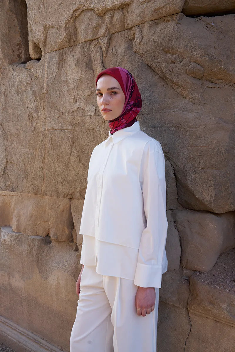 Glaze Botanic Desen Eşarp - Bordo