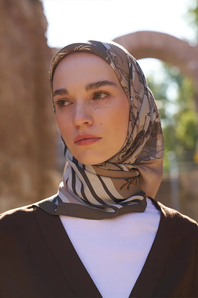 Glaze Botanic Desen Eşarp - Haki