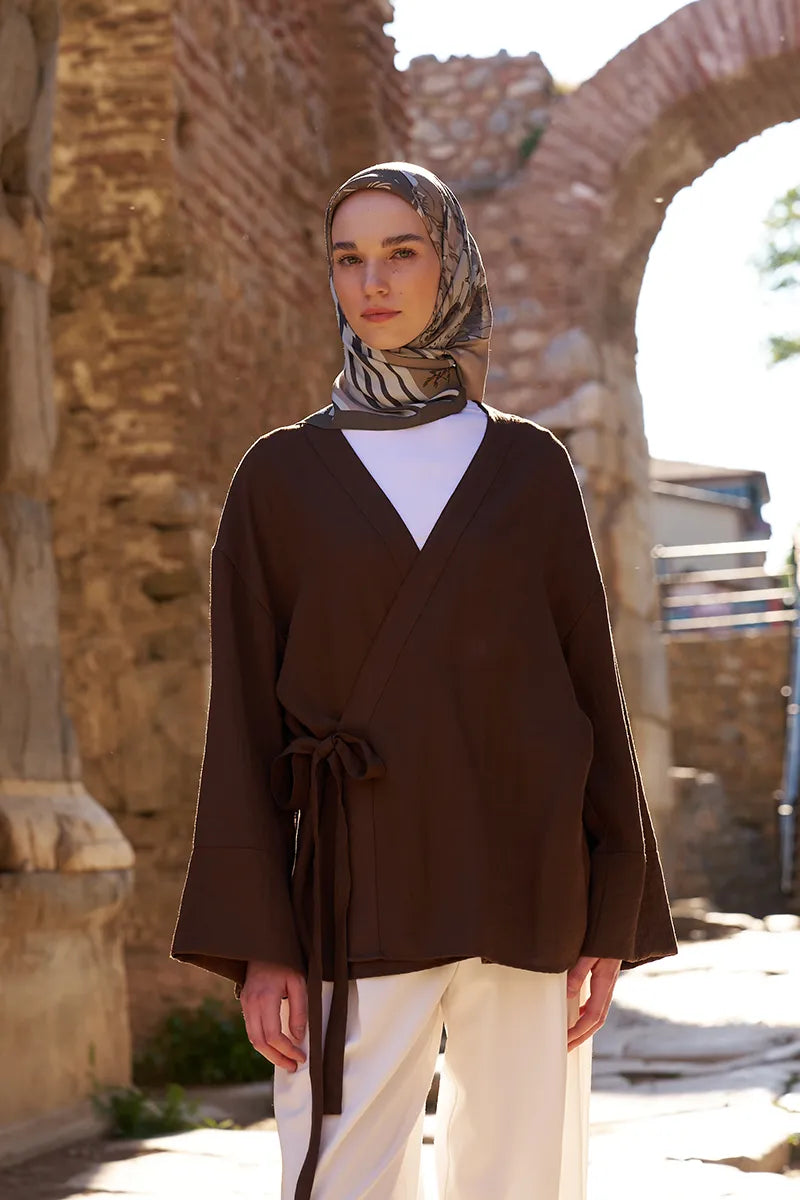 Glaze Botanic Desen Eşarp - Haki