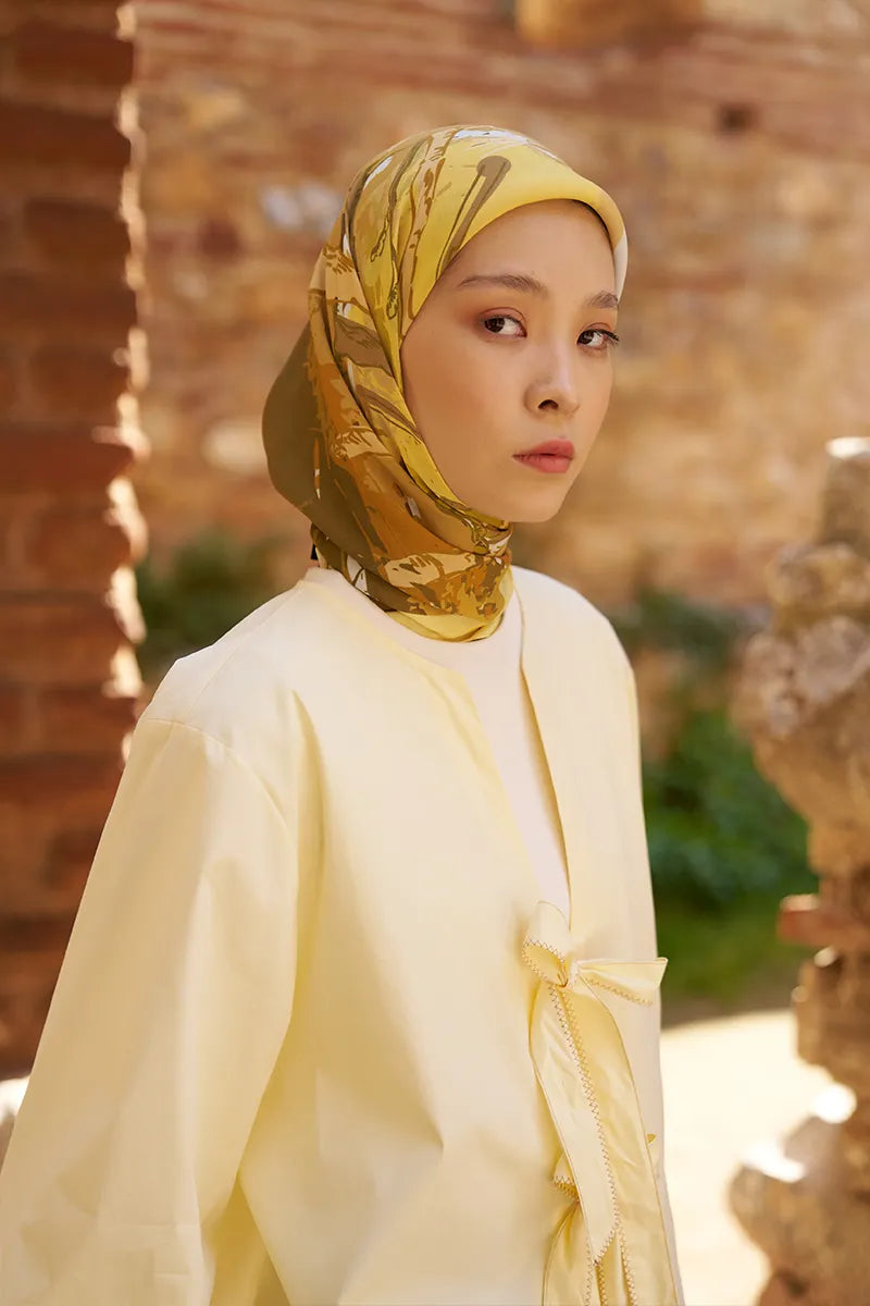 Glaze Botanic Desen Eşarp - Sarı