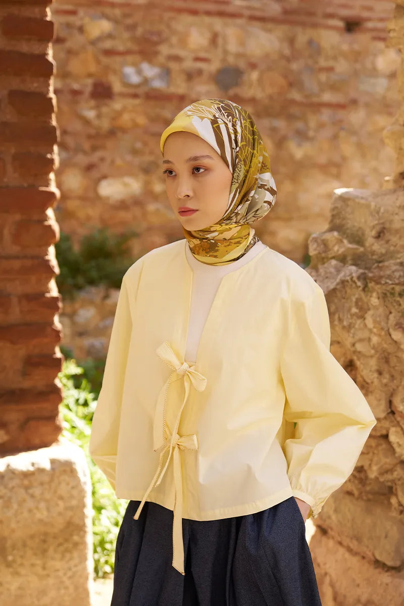 Glaze Botanic Desen Eşarp - Sarı