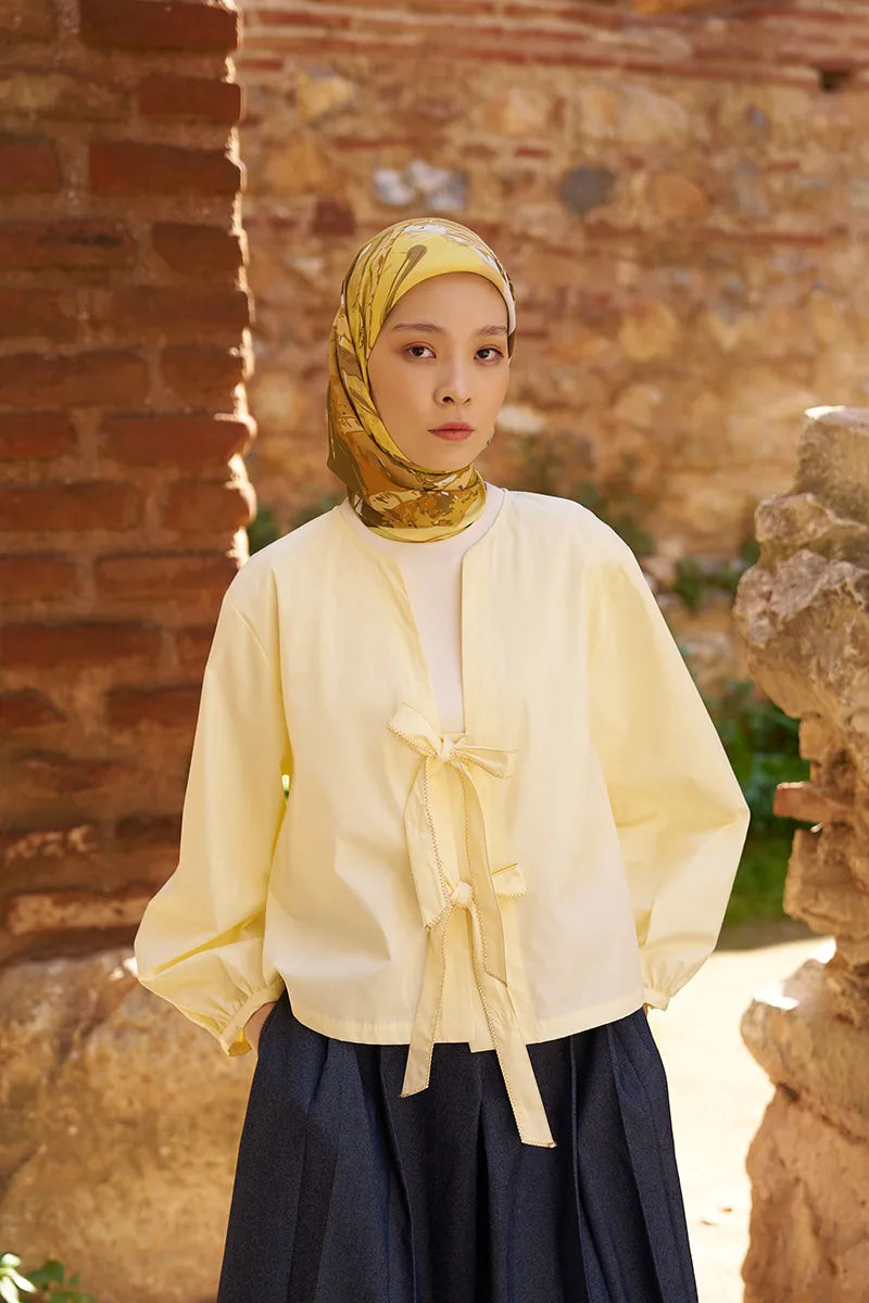 Glaze Botanic Desen Eşarp - Sarı